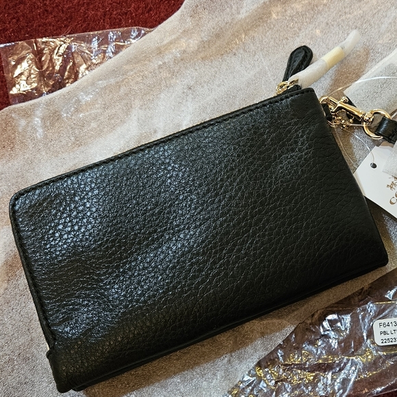 Coach Double Corner Zip Wallet Embossed Black Pebble Leather Gold Tone Hdwr NWT - Picture 14 of 16